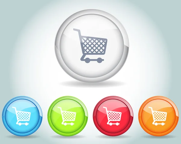 Vector Glossy ícone da cesta de compras e multicolorido — Vetor de Stock