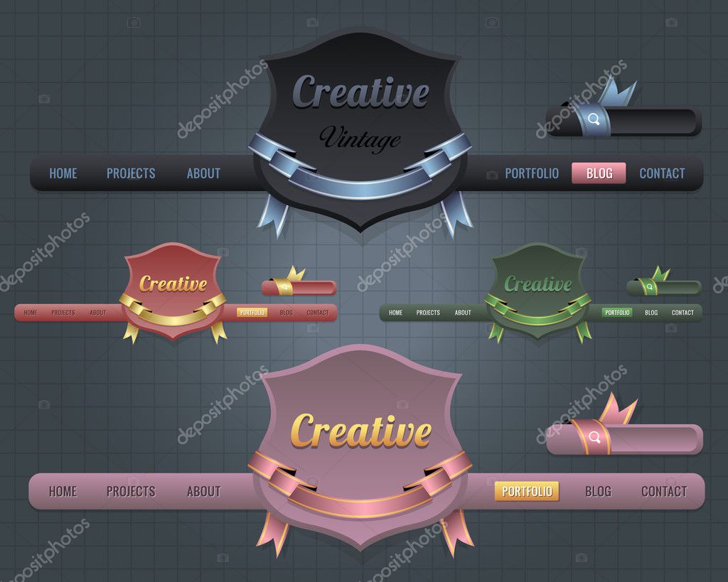 Vector of Web Elements Vector Header & Navigation Templates Set Vector dark menu stock vector