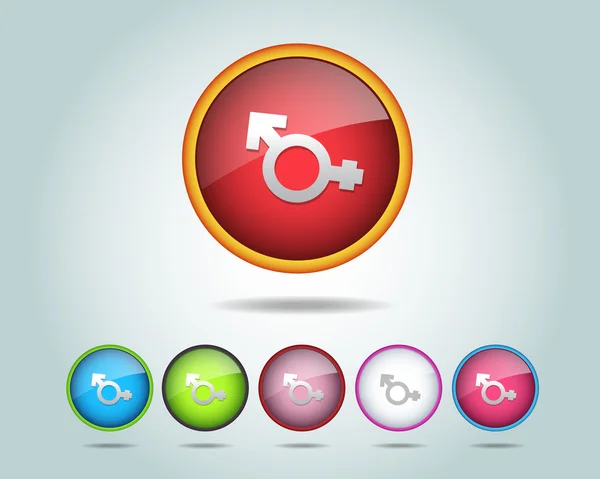 Pulsante icona sessuale rotonda lucida vettoriale e multicolore — Vettoriale Stock