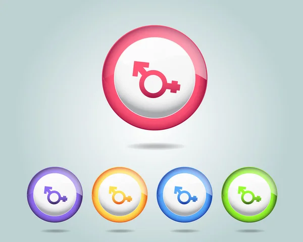 Vector brillante ronda sexualidad icono botón y multicolor — Vector de stock