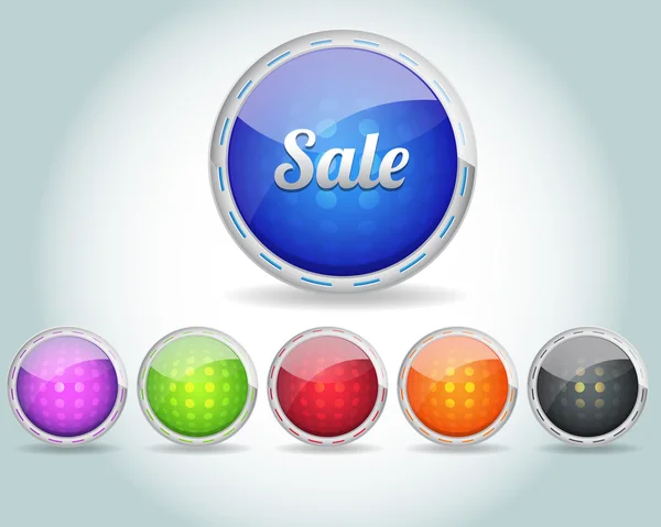 Vector Glossy Round Shopping icône de vente et multicolore — Image vectorielle