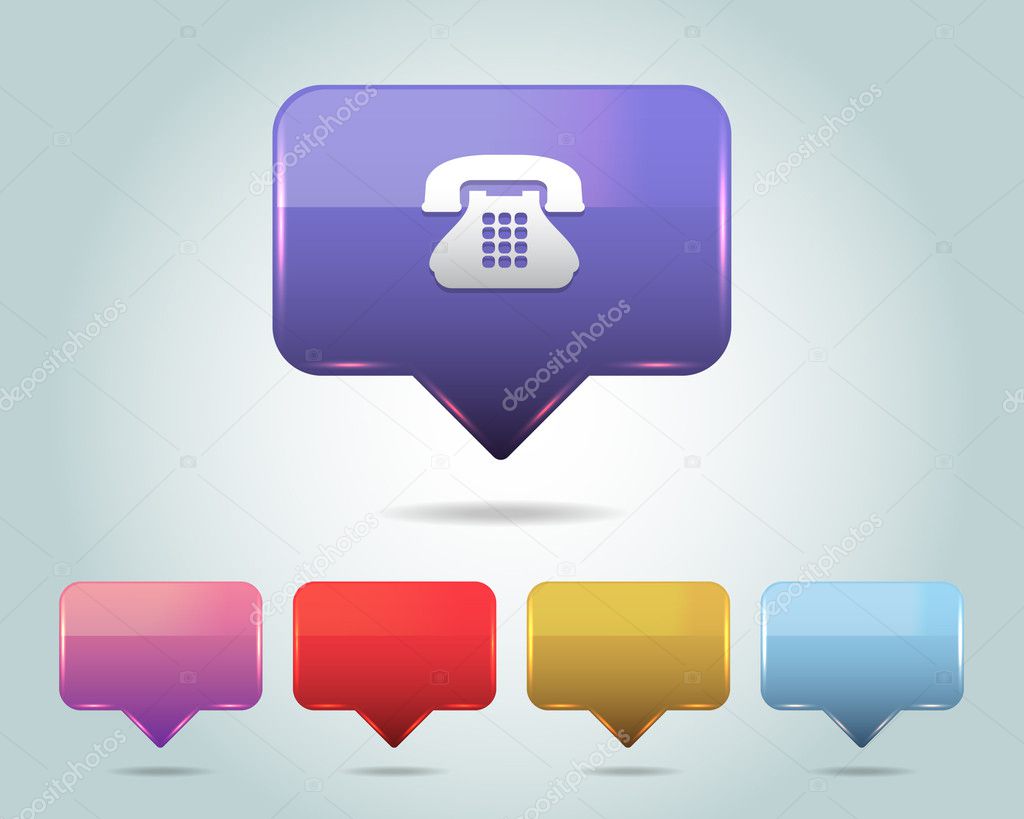 Vector Glossy Telephone Icon Button and multicolored