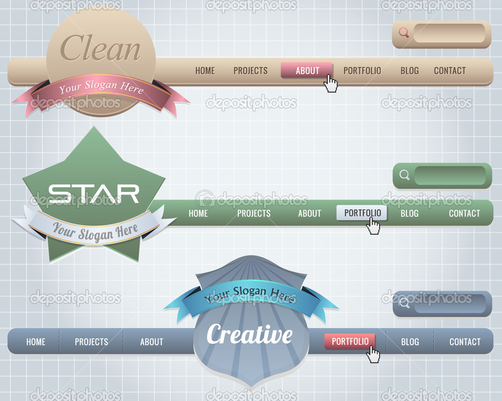 Web Elements Vector Header & Navigation Templates Set