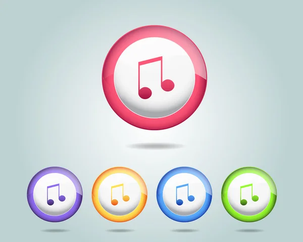 Vector Glossy Music Note Icon Button and multicolored — Stock Vector