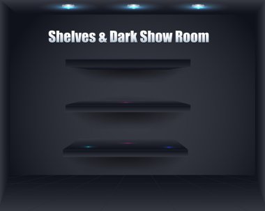 karanlık göstermek Oda vektör tasarımı raflar