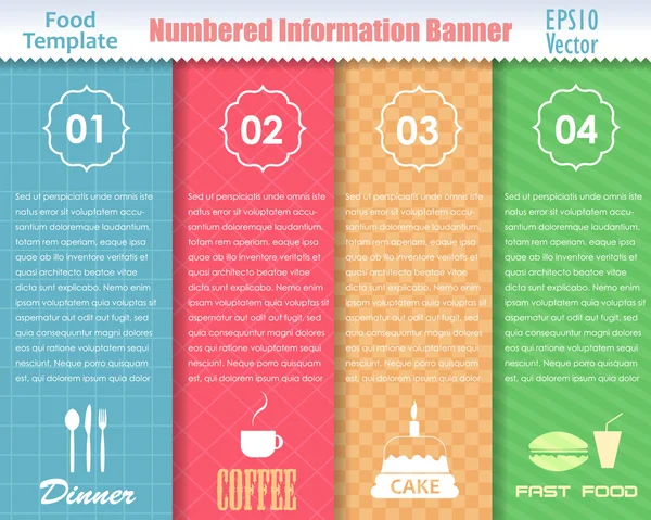 Numaralı bilgi gıda şablon banner vintage desen vektör tasarımı — Stok Vektör