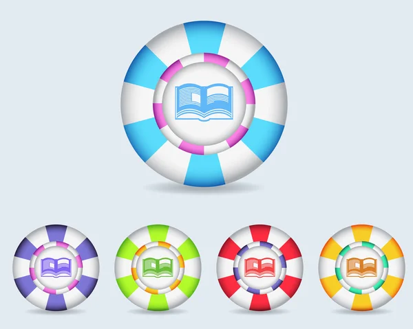 Vector Esfera E Libro Icono Botón y multicolor — Archivo Imágenes Vectoriales