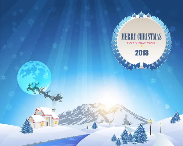 Joyeux Noël Village Paysage Conception vectorielle — Image vectorielle