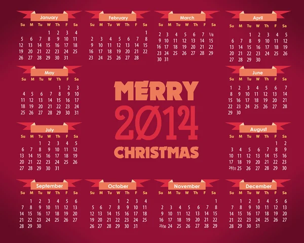 Шаблон полного календаря 2014 - векторный дизайн рекламного плаката — стоковый вектор