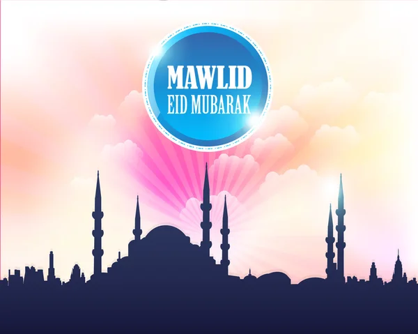 Ramadan Kareem - Islamic Holy Nights Theme Vector Design - Arabic "Eid Mubarak", "be Blessed" at English — Stock Vector