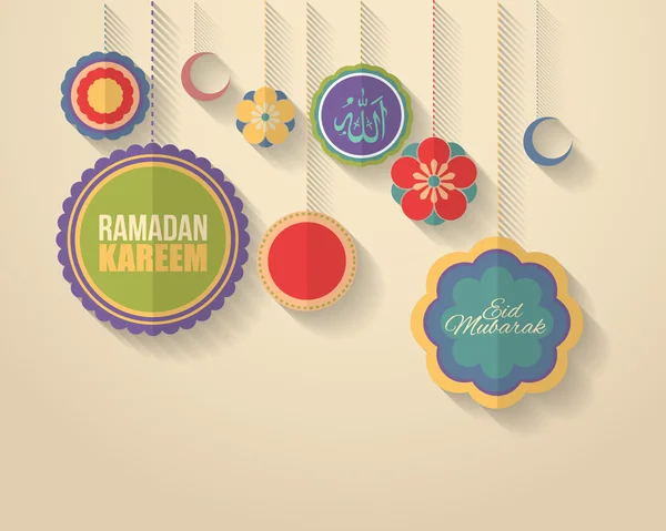 Ramadã Kareem - Islâmica Noites Sagradas Theme Vector Design - Árabe "Eid Mubarak", "ser abençoado" em Inglês — Vetor de Stock