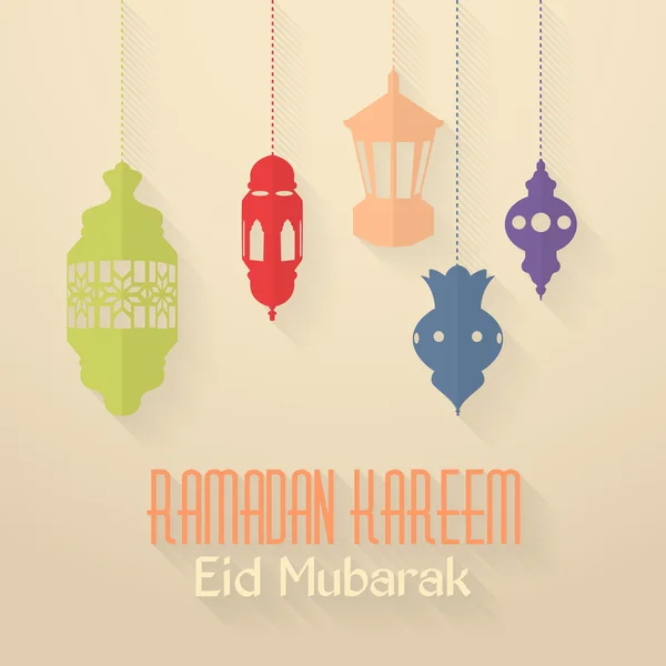 Ramadán Kareem - Las Noches Sagradas Islámicas Tema Diseño Vector - Árabe "Eid Mubarak", "ser bendecido" en Inglés — Vector de stock