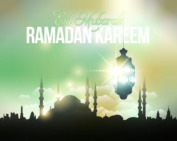Ramadã Kareem - Islâmica Noites Sagradas Theme Vector Design - Árabe "Eid Mubarak", "ser abençoado" em Inglês — Vetor de Stock