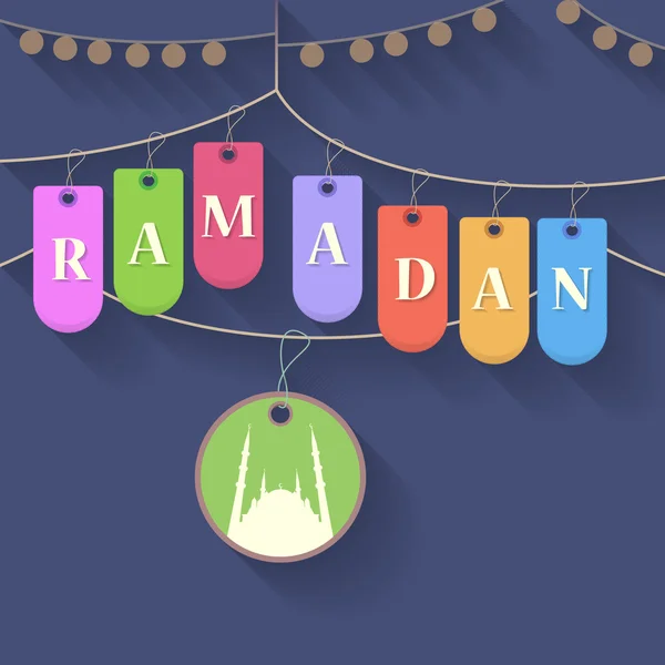 Ramadan Kareem - Islamic Holy Nights Theme Vector Design - Arabic "Eid Mubarak", "be Blessed" at English — Stock Vector