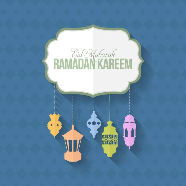 Ramadán Kareem - Las Noches Sagradas Islámicas Tema Diseño Vector - Árabe "Eid Mubarak", "ser bendecido" en Inglés — Archivo Imágenes Vectoriales