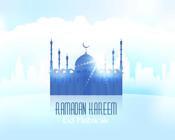 Ramadán Kareem - Las Noches Sagradas Islámicas Tema Diseño Vector - Árabe "Eid Mubarak" "Bendito" en Inglés — Archivo Imágenes Vectoriales