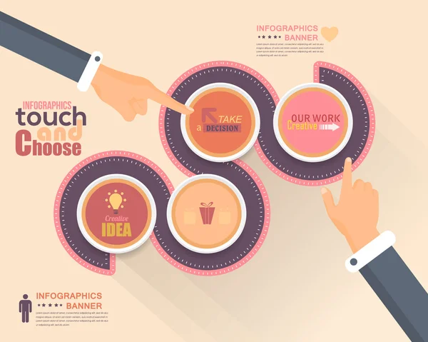 Vlakke infographics elementen van de sjabloon en web - business, marketing touch en kies vector conceptontwerp — Stockvector