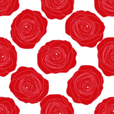Red big roses, stripes seamless pattern. Print, background. Surface pattern design. 