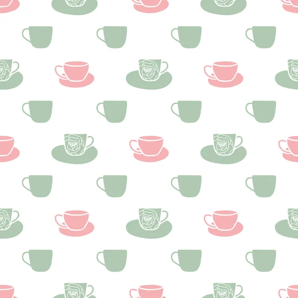 Green Pink Cups Seamless Pattern Print Background Great Restaurant Cafe — Stock Vector