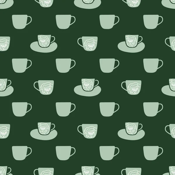 Green Cups White Flower Seamless Pattern Print Background Great Restaurant — Stock Vector