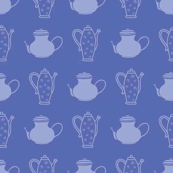 Blue Teapots Seamless Pattern Print Background Great Restaurant Cafe Kitchen — Stock Vector