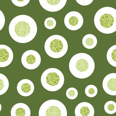 Green dots circles in bubbles seamless pattern. Print background. Surface pattern design. 