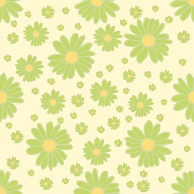 Green daisies ditsy seamless pattern. Print, background. Surface pattern design. 