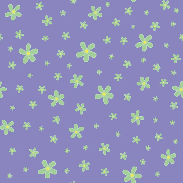 Green Daisies Ditsy Blue Background Seamless Pattern Print Background Surface — Stok Vektör