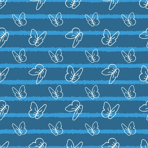White Butterflies Stripes Texture Seamless Pattern Background Surface Pattern Design — 스톡 벡터