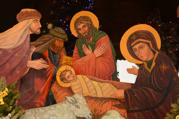 Leden 2021 Lvove Ukrajina Tradiční Vánoční Dekorace Scéna Zrození Ježíše — Stock fotografie