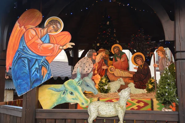 2021年1月利沃夫乌克兰人 传统圣诞装饰 耶稣基督诞生的场景 耶诞节的景象 伯利恒之星的象征 — 图库照片