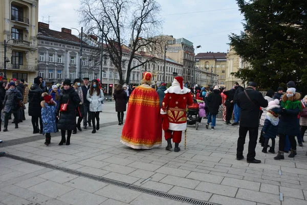 Lviv Ukraine Dezember 2021 Nikolaus Auf Dem Lemberger Weihnachtsmarkt 2021 — Stockfoto