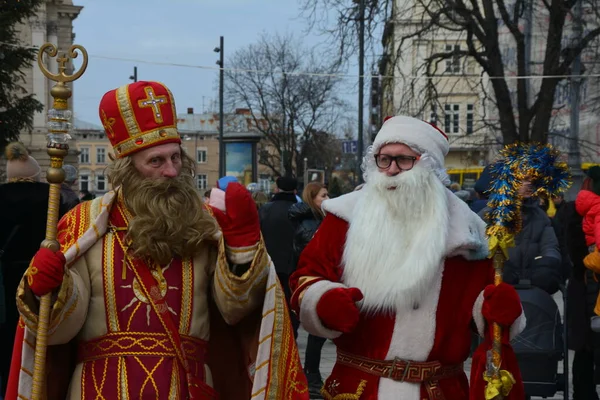 Львів Україна Грудня 2021 Святий Миколай Львівській Різдвяній Ярмарці 2021 — стокове фото