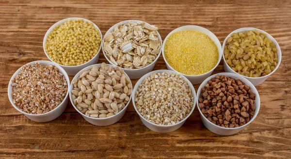 시리얼 Grains Cereals 컬렉션 Different Kind Grain Organic Whole Grains — 스톡 사진