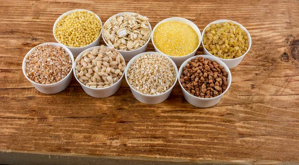 Conjunto Com Diferentes Grãos Cereal Coleção Cereais Diferentes Tipos Grãos — Fotografia de Stock