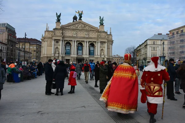 Lviv Ukraine Dezember 2021 Nikolaus Auf Dem Lemberger Weihnachtsmarkt 2021 — Stockfoto