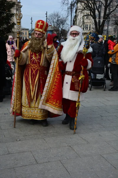 Lviv Ukraine Dezember 2021 Nikolaus Auf Dem Lemberger Weihnachtsmarkt 2021 — Stockfoto