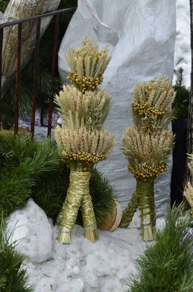 Didukh Nak Ukrán Karácsonyi Dekoráció Hagyományos Szimbólum Különböző Gabonafélékből Készült — Stock Fotó