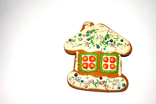 Gingerbread House Close Shot Gingerbread Sweet House Icing Decoration — Stock Photo, Image