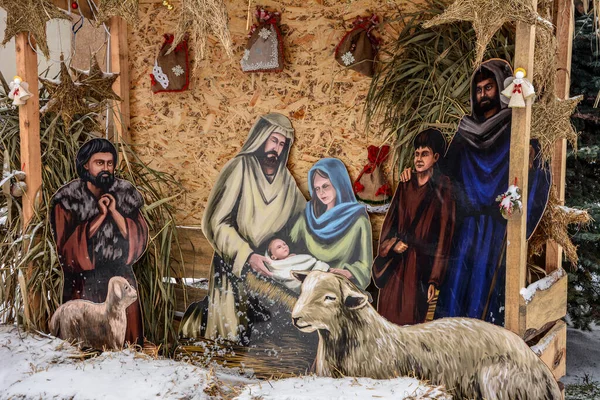 City Rivne Ukraine December 2021 Nativity Scene Christmas Night — 图库照片