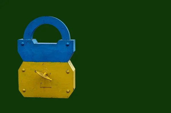 Barn Lock Figure Isolated Uniform Background Yellow Blue Barn Castle — Stock fotografie