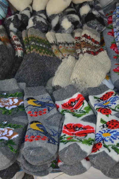 Warme Winter Handgemaakte Wol Gebreide Sokken Handgemaakte Handgemaakte Gebreide Gebreide — Stockfoto