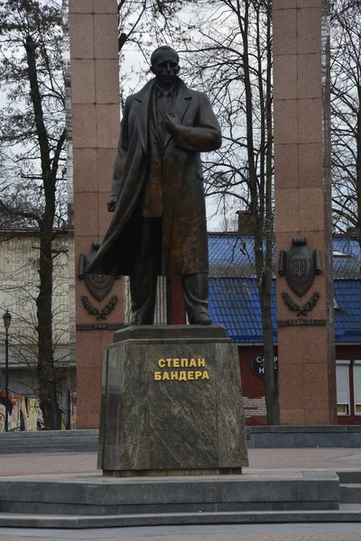 Lviv Regione Lviv Ucraina Febbraio 2022 Monumento Stepan Bandera Eroe — Foto Stock