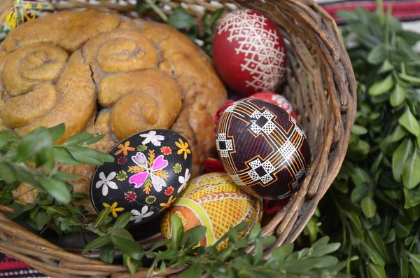 Lviv Ukraine March 2022 Three Handmade Easter Eggs Decorated Wax — Stock Photo, Image