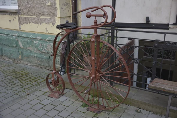 Silhouette Bici Epoca Classica Bicicletta Retrò Con Grande Ruota Anteriore — Foto Stock