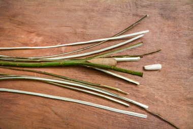Söğüt çubuklarını sepet ve sanat ürünleri dokumak için ince şeritlere ayırma işlemi. Asmanın çubuklarını kırmak için tahta sütunlar..