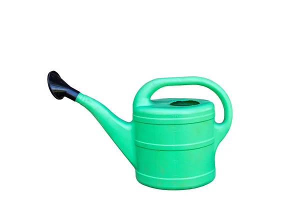 Large Green Plastic Watering Can Watering Garden Plants Stands Green — Stock Photo, Image