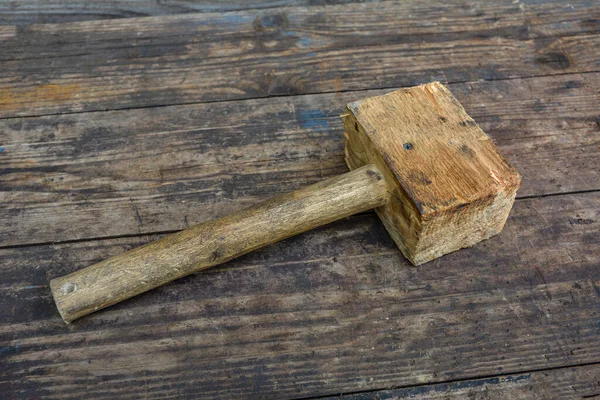 Vintage Wooden Mallet Mallet Hammer Made Burl Wood Tools Used — Stock Photo, Image