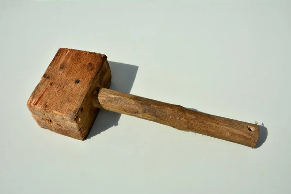 Vintage Wooden Mallet Mallet Hammer Made Burl Wood Tools Used — Stock Photo, Image