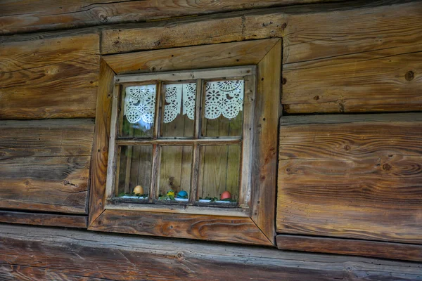 Marco Ventana Madera Gruñido Muy Antiguo Ventanas Con Arquitrabes Madera — Foto de Stock